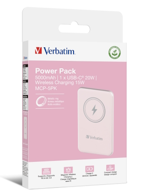 Verbatim Charge 'n' Go Magnetic Wireless Power Bank pink box
