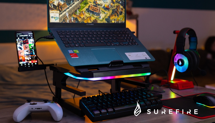 Multifunkční RGB stojan SureFire Portus X2 pro herní notebook